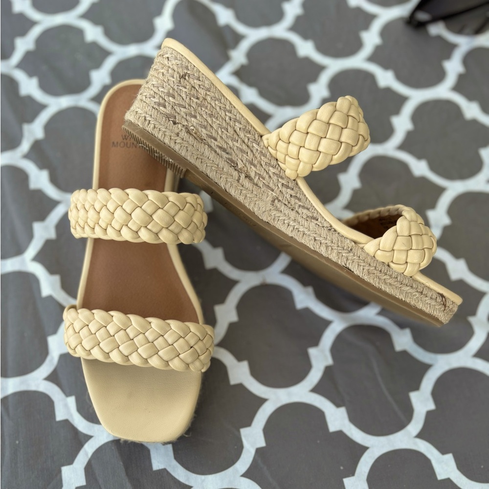 White Mountain Braided Double-Strap Wedge Sandals in Cream